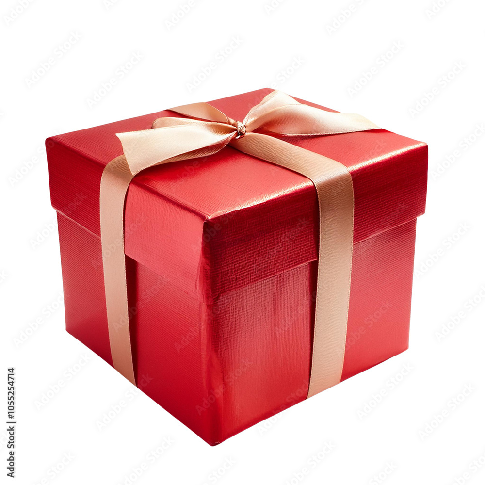 Fototapeta premium Red gift box with ribbon, white isolate background transparent background