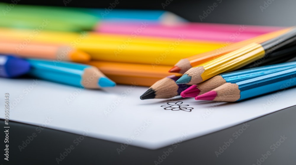 Colorful Pencils on White Paper Close up Creativity Art Supplies Drawing School Supplies Office Colorful Pencils on White Paper Close up Creativity Art Supplies Drawing School Supplies Office