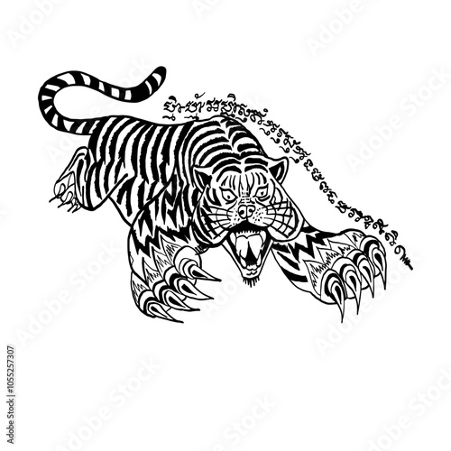 Thai traditional tattoo, a tigers (Sueu Phen). vector file for various tasks