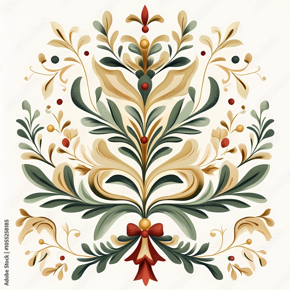 Elegant Baroque Christmas Tree Ornament, Seasonal Botanical Design Elegant Baroque Christmas Tree Ornament, Seasonal Botanical Design