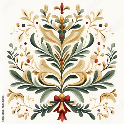 Elegant Baroque Christmas Tree Ornament, Seasonal Botanical Design