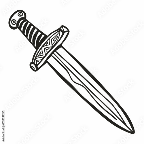 Hand Drawn Dagger Vector Illustration with Ornate Handle Design
