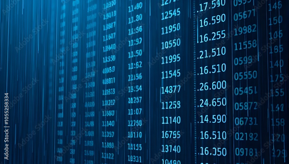 Series of images: falling numerical data on a blue background. Series of images: falling numerical data on a blue background.
