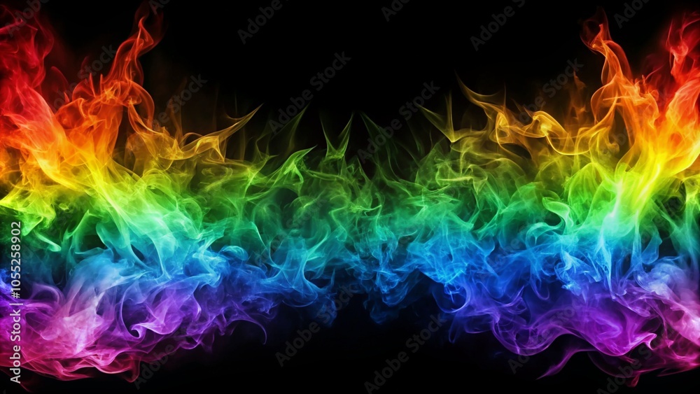 Fototapeta premium Fire in rainbow colors on a black background.