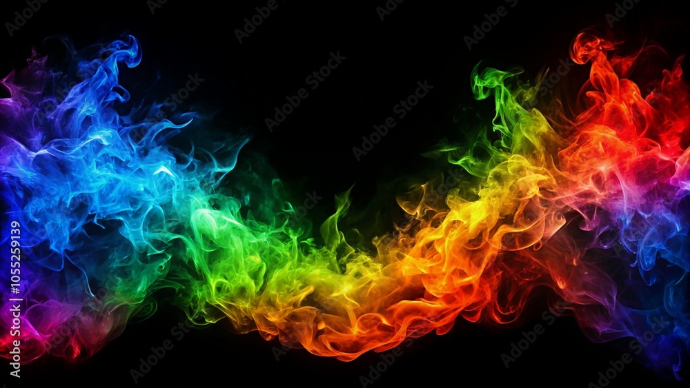 Fototapeta premium Fire in rainbow colors on a black background.