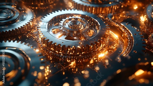 Wallpaper Mural 3D render of rotating metallic gears teamwork success and technology concept representing unity Torontodigital.ca