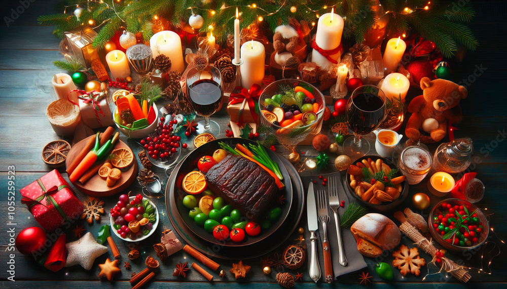 Fototapeta premium festive christmas dinner. Seasonal Christmas Dinner Background