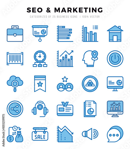 SEO & Marketing Two Color icons collection. 25 icon set. Vector illustration.