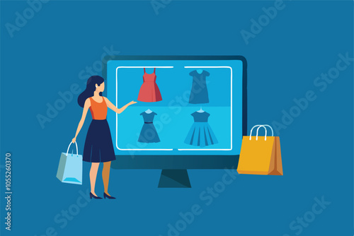 An illustration depicting the process of online shopping, highlighting the ease and convenience of buying products from the comfort of home.