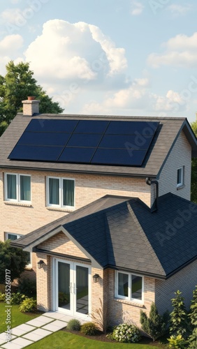 A suburban house with very black solar panels generative ai solar panel Ultra realistic Photorealistic 