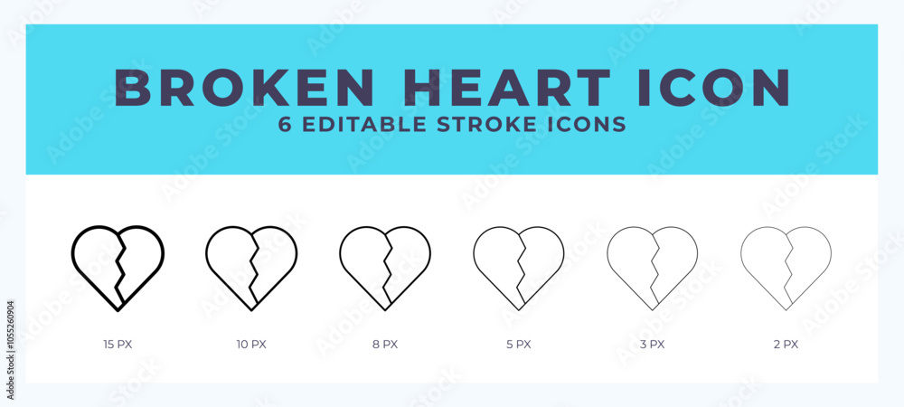 Broken heart icon set with different stroke. Design elements for logo. Vector illustration. Broken heart icon set with different stroke. Design elements for logo. Vector illustration.
