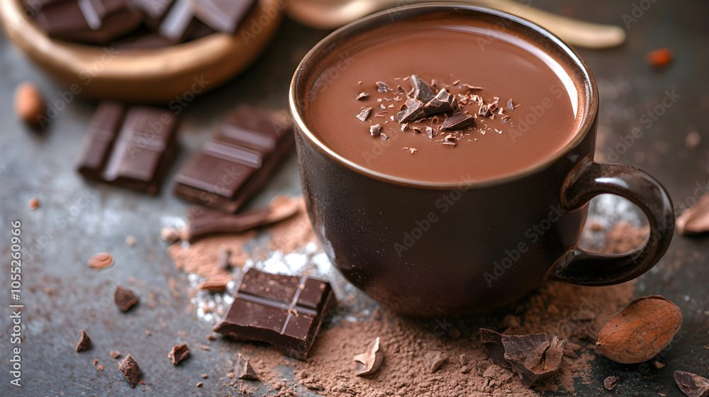 Cup of hot cocoa made with dark chocolate