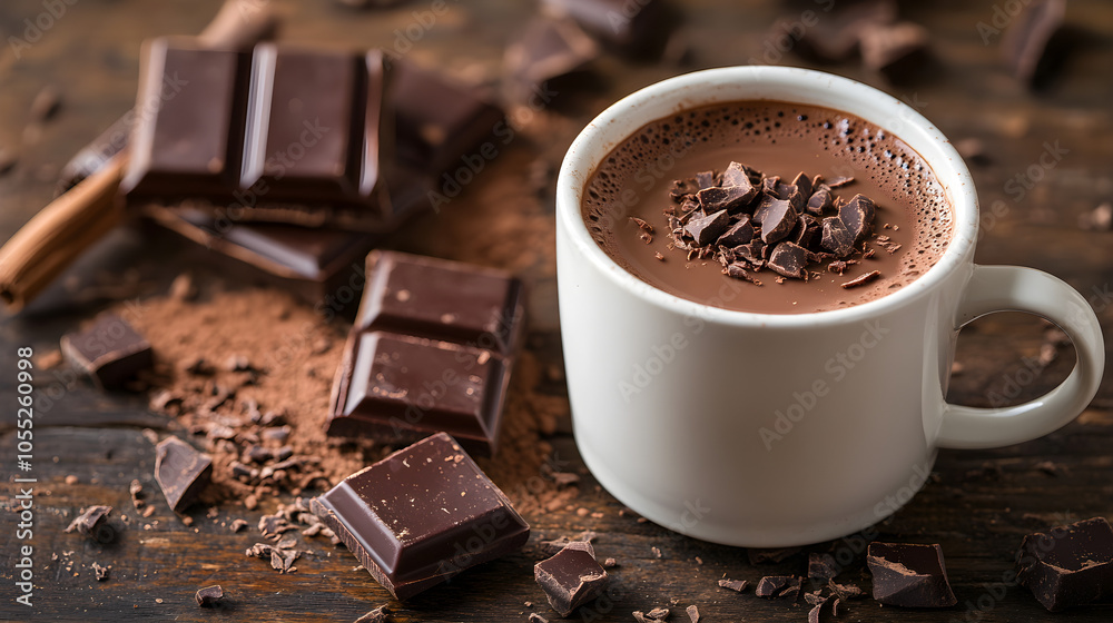 Cup of hot cocoa made with dark chocolate Cup of hot cocoa made with dark chocolate