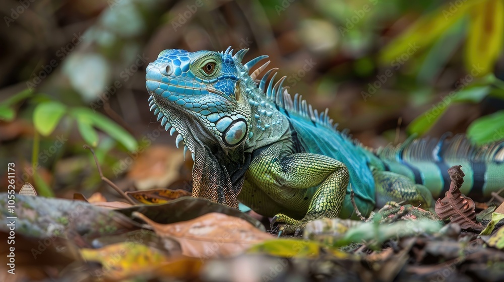Blue Iguana in Tropical Rainforest Blue Iguana in Tropical Rainforest