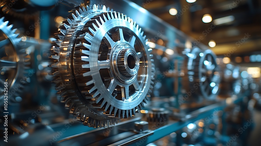 Fototapeta premium Shiny metal gears rotating seamlessly teamwork and technology concept illustrating efficient synchronization