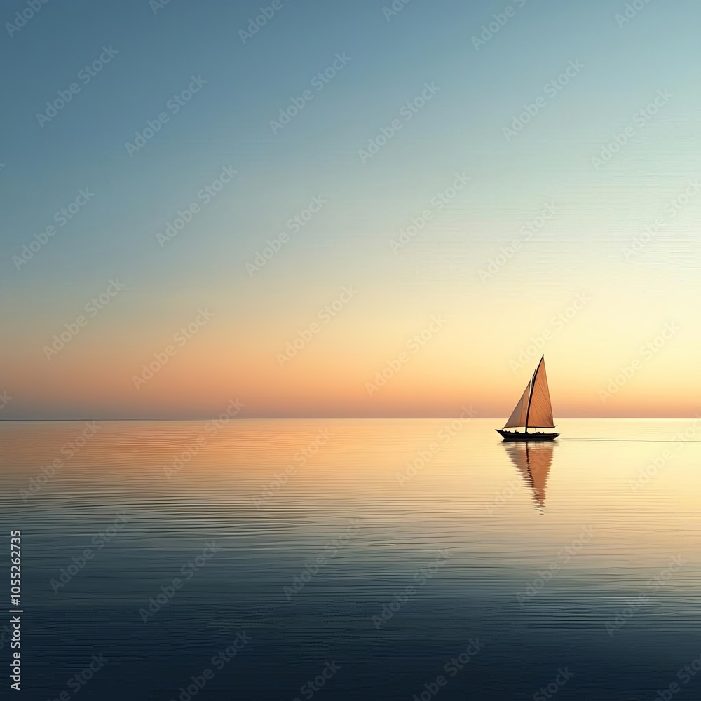 Fototapeta premium A calm ocean with a boat sailing steadily forward, representing private victories and internal balance