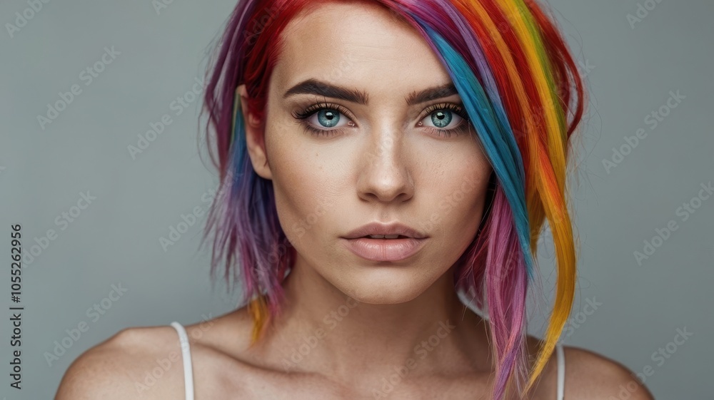 A woman with rainbow hair A woman with rainbow hair