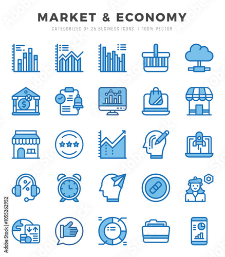 Vector Market & Economy types icon set in Two Color style. vector illustration.