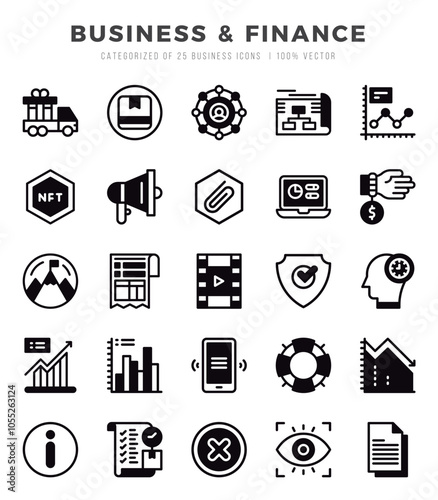 Vector icons set of Business & Finance. Lineal Filled style Icons.
