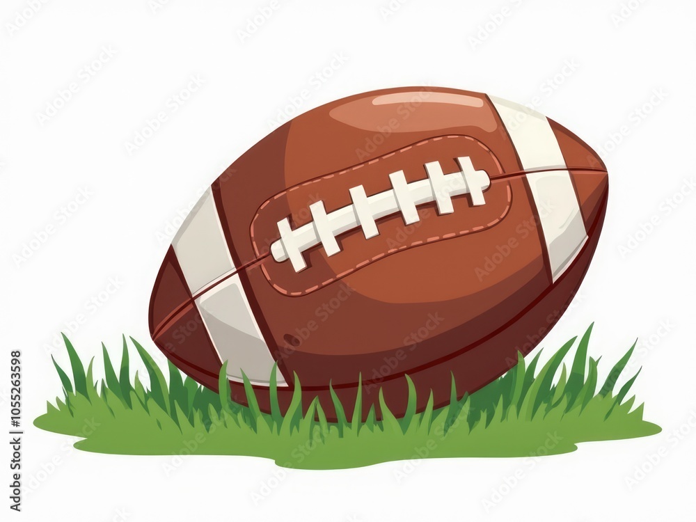 Obraz premium Cartoon American Football on Grass with White Background
