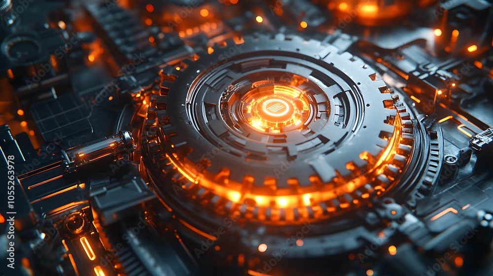 3D render of dynamic metal gear rotation teamwork success and technology synergy concept 3D render of dynamic metal gear rotation teamwork success and technology synergy concept