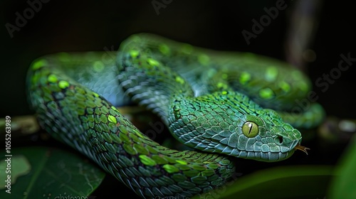 Green Pit Viper in the Rainforest