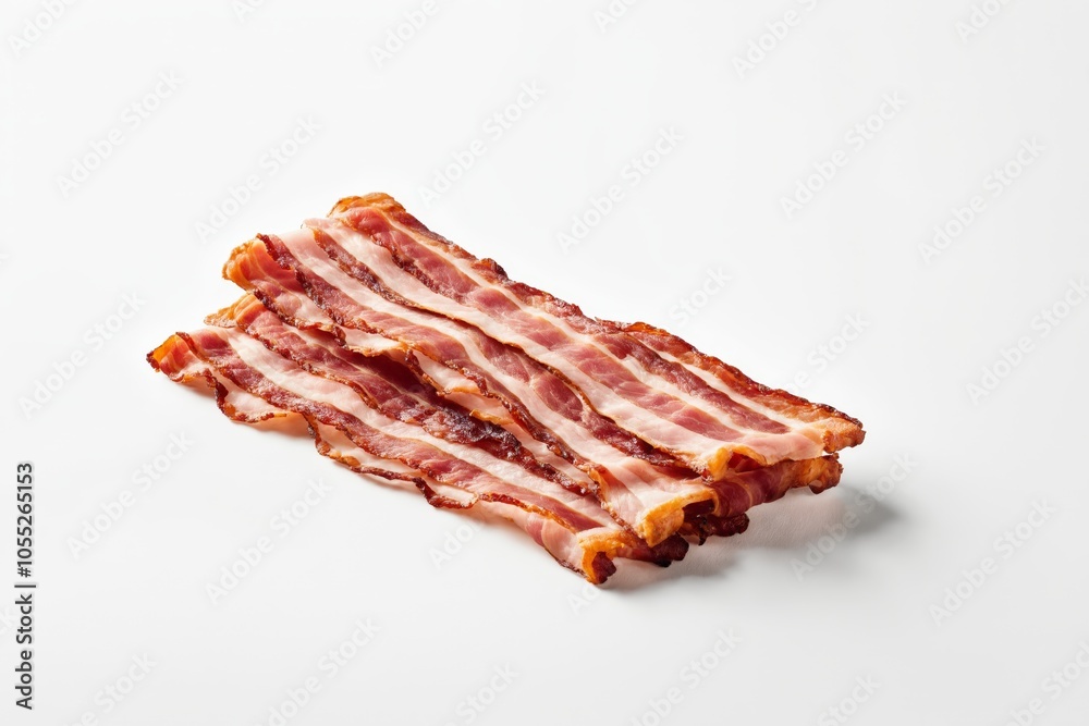 Crispy fried bacon strips arranged on white background Crispy fried bacon strips arranged on white background