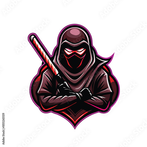 A realistic logo featuring a stealthy ninja wearing a traditional mask, with a focus on shadowy and mysterious details.