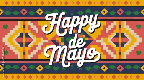 Colorful Geometric Pattern with "Happy de Mayo" Text