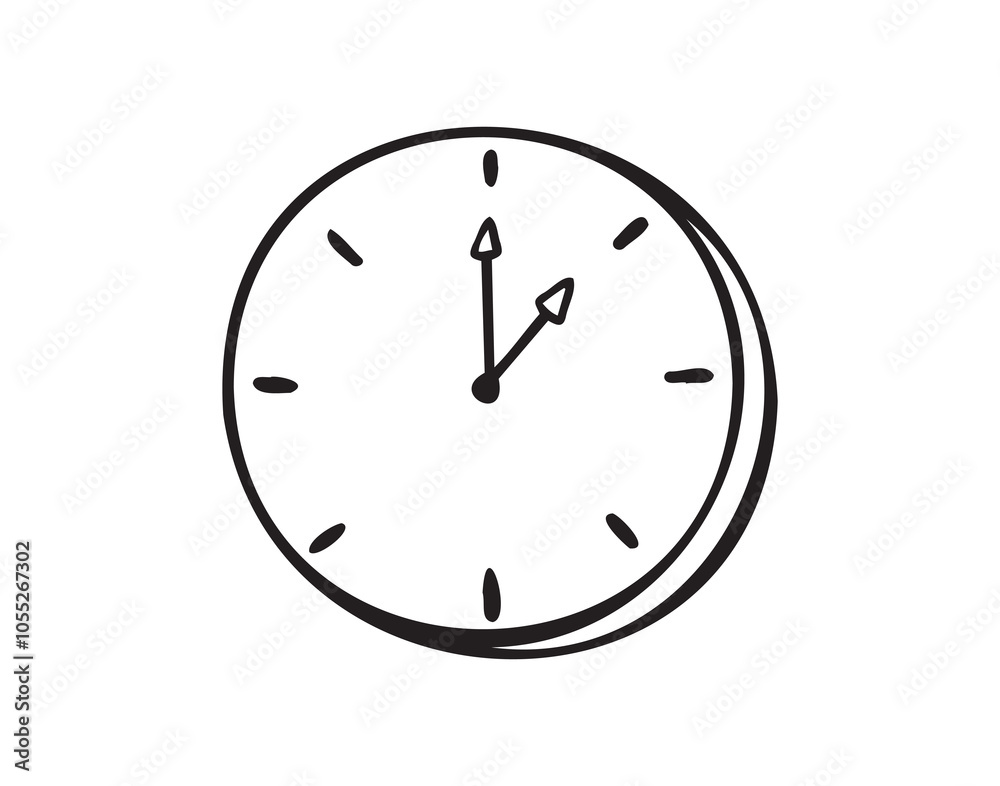 Hand drawn doodle clock icon. Isolated outline clock on a white background. Hand drawn doodle clock icon. Isolated outline clock on a white background.