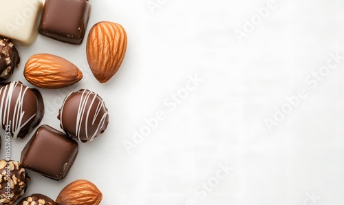 Delicious sweet treats featuring almonds covered in chocolate, Generative AI 