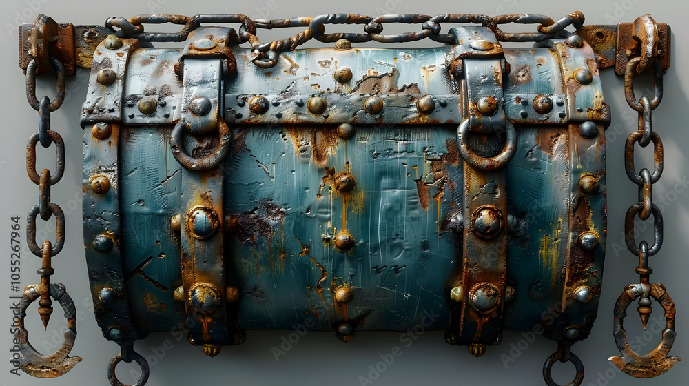 Rusty Metal Chest with Chains - 3D Illustration Rusty Metal Chest with Chains - 3D Illustration