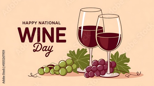 Illustration of Two Wine Glasses, Grapes, and 