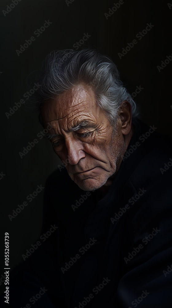 Intimate black and white portrait of an elderly man deep in thought, highlighting age and wisdom through expressive facial features. Intimate black and white portrait of an elderly man deep in thought, highlighting age and wisdom through expressive facial features.