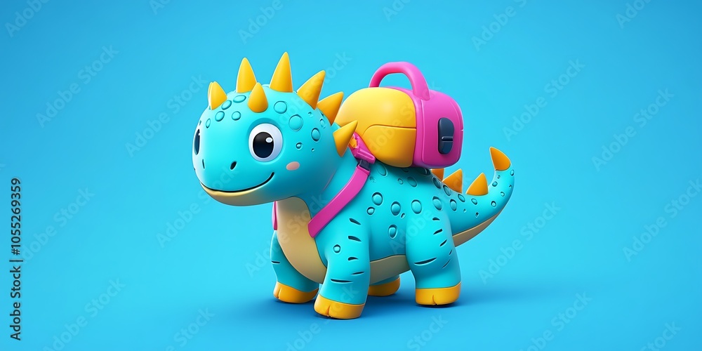 A playful illustration of a cute cartoon dinosaur with vibrant, colorful spikes and a backpack, creating a whimsical and fun character that is perfect for childrens designs and artwork. A playful illustration of a cute cartoon dinosaur with vibrant, colorful spikes and a backpack, creating a whimsical and fun character that is perfect for childrens designs and artwork.