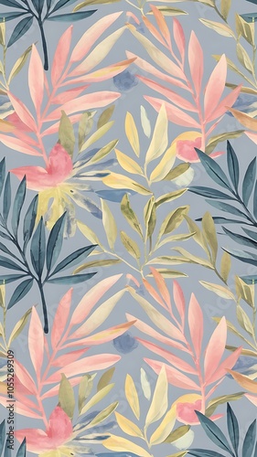 Pastels Tropical Leaf seamless pattern design for fashion textiles, graphics and crafts