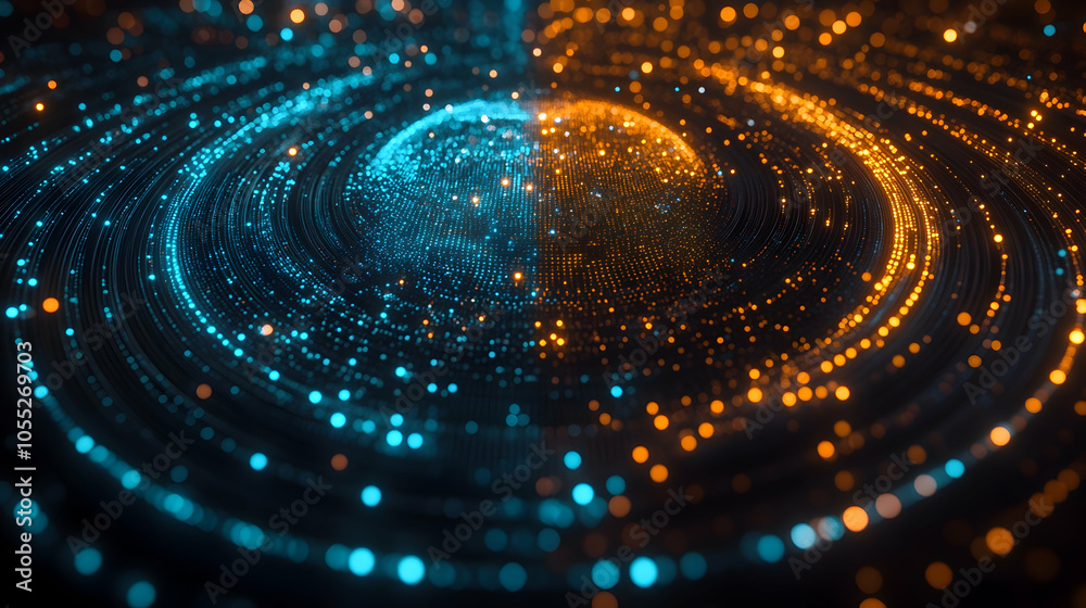 Abstract Blue and Orange Light Swirl, glow, bokeh, sphere, futuristic, technology Abstract Blue and Orange Light Swirl, glow, bokeh, sphere, futuristic, technology