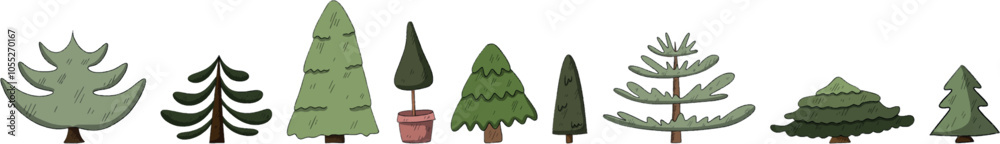 Fototapeta premium Hand drawn set of different christmas tree. perfect and easy for clipart