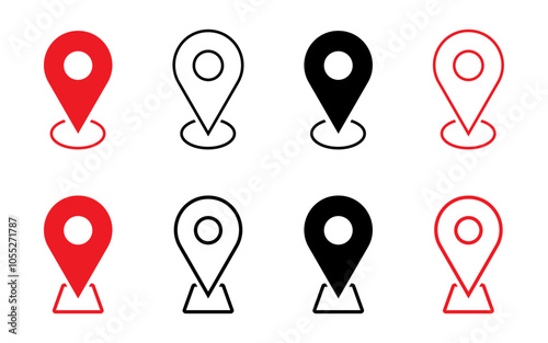 location icon set map pointer pin sign symbol red black outline destination icon place address navigation locator