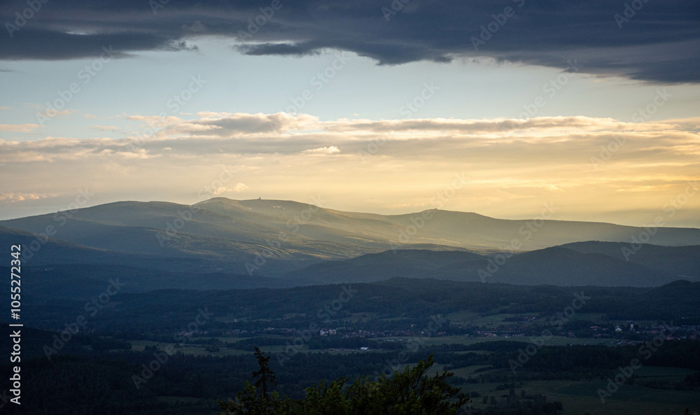 Fototapeta premium Sunset over Karkonosze mountains