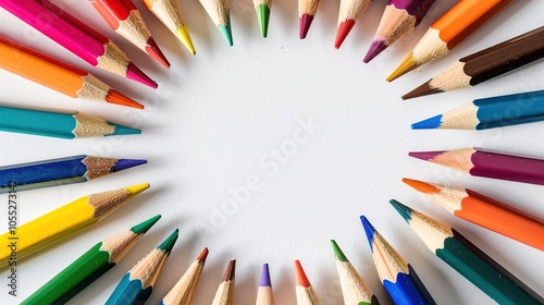 colored sharpened pencils on a white background, school supplies for drawing