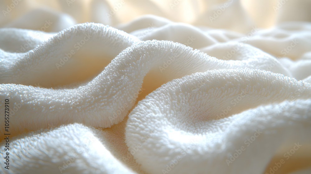 Close-up of White Cotton Towels with a Wavy Texture, Highlighting Softness and Comfort. Perfect for Spa, Home, or Hotel Settings, the Towels Exude Luxury and Cleanliness.
Close-up of White Cotton Towels with a Wavy Texture, Highlighting Softness and Comfort. Perfect for Spa, Home, or Hotel Settings, the Towels Exude Luxury and Cleanliness.