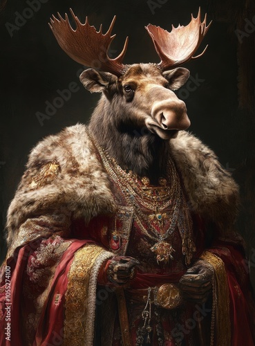 Noble Moose in Ornate Royal Attire 