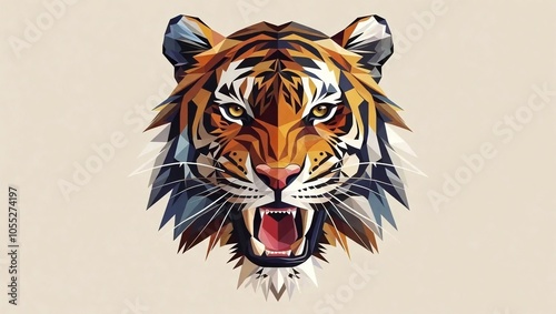 A majestic tiger head showcases intricate details and vibrant colors in white background