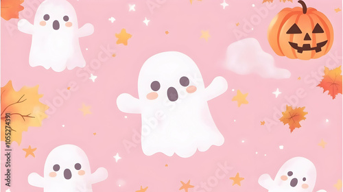 Cute Halloween Ghost Pattern, Ghosts, Spooky, Adorable, Friendly, Friendly Ghost
