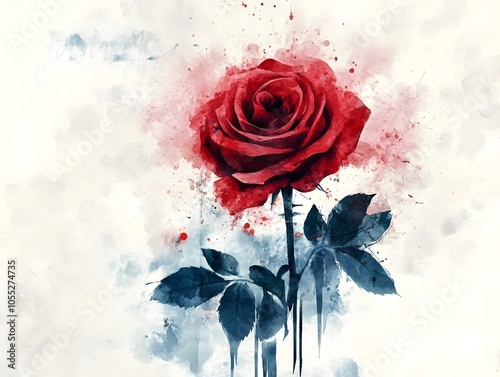 Fototapeta Naklejka Na Ścianę i Meble -  Botanic Red Watercolor Rose Floral Flower 