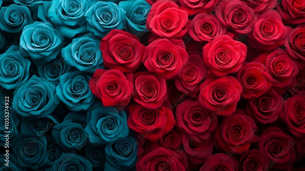 Vibrant Red and Blue Roses: A Striking Floral Arrangement in Bold Contrasting Colors Vibrant Red and Blue Roses: A Striking Floral Arrangement in Bold Contrasting Colors