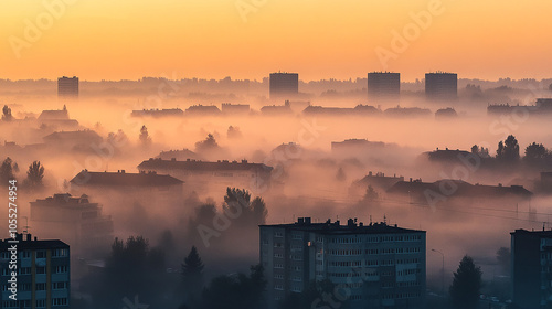 garden city Cityscape morning fog
