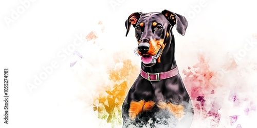 This artistic watercolor illustration of a Doberman dog exudes power and grace, making it the perfect gift for any pet lover or fan of canine art photo