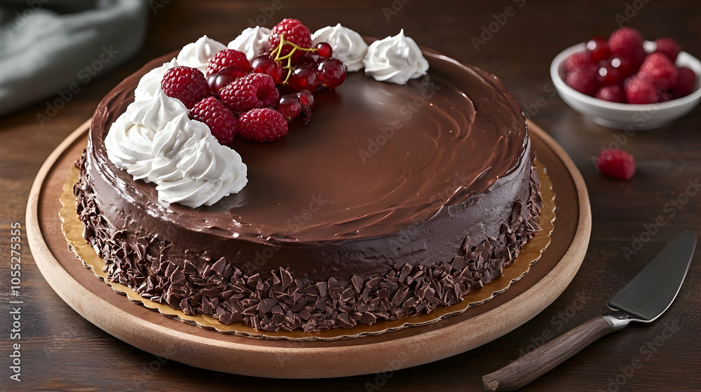 Delicious Chocolate Cake with Whipped Cream and Raspberries, chocolate frosting, dessert, sweet, tasty, bakery Delicious Chocolate Cake with Whipped Cream and Raspberries, chocolate frosting, dessert, sweet, tasty, bakery